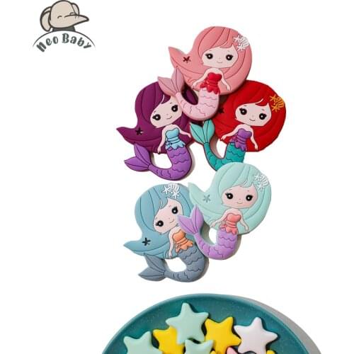 5pcs Baby Silicone Teethers Cartoon Mermaid Teethers Free BPA Baby Toddle Teething Toys Food Grade Kids Molar Toy Care Products