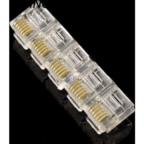 6P6C Wholesale Hot RJ12 Crystal Head Modular Plug Gold Plated Network Connector For Solid Phone Cables Connectors 100Pcs