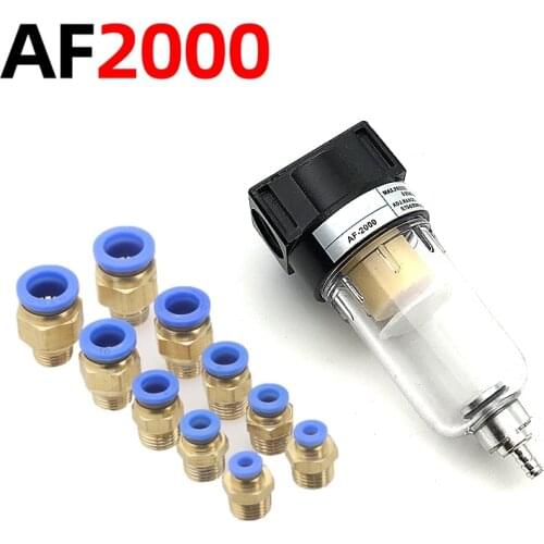 AF2000 G1/4 Thread Pneumatic Air Filter Source Treatment for Compressor Oil Water Separation 4-12mm Fittings