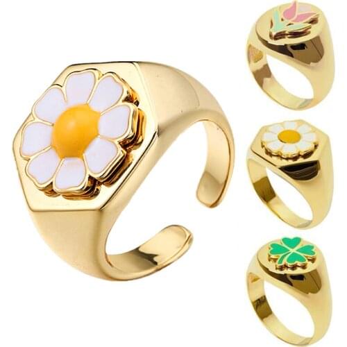 Bague femme tendance 2021 Jewelry For Women Gold Flower Ring anillos mujer Sunflower four-leaf Clover Finger Rings For Girls