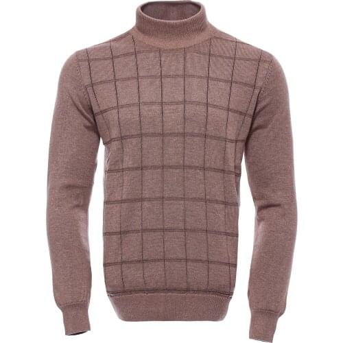 Plaid Half Turtleneck Beige Sweater