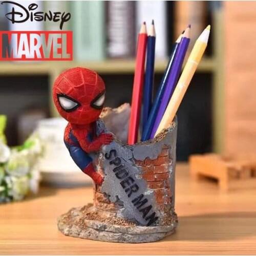 Disney Marvel Hero Spiderman Cartoon Anime Pen Holder Desktop Resin Decoration Creative Home Gift