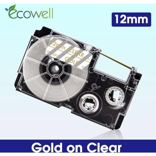 Ecowell 12mm XR 12XG labels For Casio XR-12XG XR12XG label tape Gold on Clear for Casio KL-60 KL-120 KL-100 KL-300 Label Maker