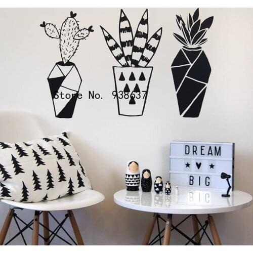 Geometric Cactus Wall Stickers Home Decor Living Room Creative Plant Wall Decoration Removable Vinyl Wall Decals Bedroom ZA693