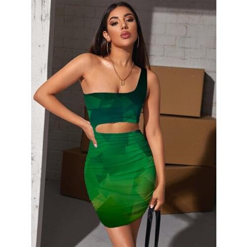 Giyu Brand Abstract Dress Women Geometry Hollow out Dresses Psychedelic Pleating Green Bodycon Dress Womens Clothing Summer New