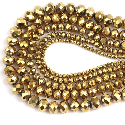 Faceted Gold Glass Crystal Rondelle Beads Loose Spacer Beads 15''2/4/6/8/10/12mm For Jewelry Making DIY Bracelets Earrings