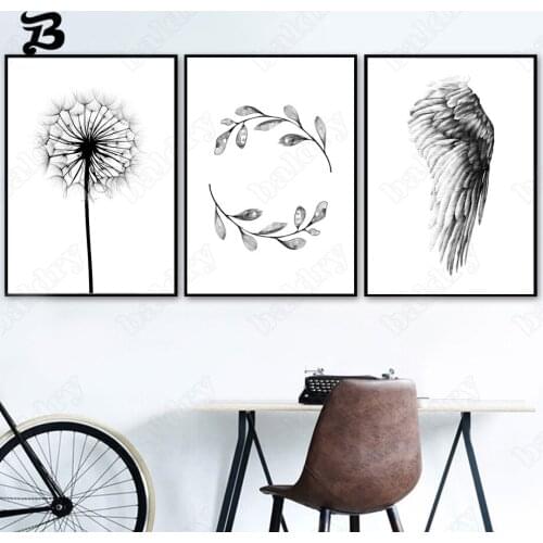Canvas Painting for living room Leaf Wing Dandelion black and white landscape Posters And Print Wall Art Pictures For Home Decor