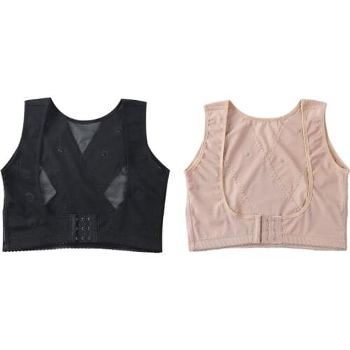 Womens Chest Brace Up Posture Corrector Shapewear Top Compression Bra Back Support Front Closure Mesh Criss-Cross Vest M6CD
