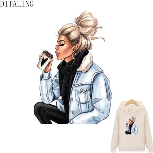 Cool Girl Patch Thermal Transfer Vinyl Iron-On Transfer For T-Shirt Winter Coat Lady DIY Appliques For Clothes Washable Stickers