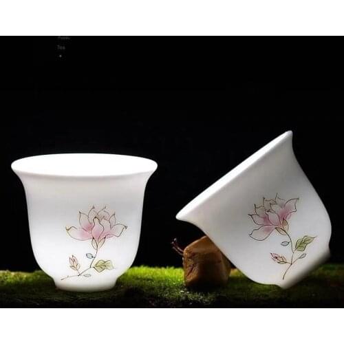 Kung Fu Tea Cup Ceramic Tea Bowl Hand-Painted Teacup Single Ceramic Whiteware Tea Set Master Cup Small Tea Cup Ceramic Teacups