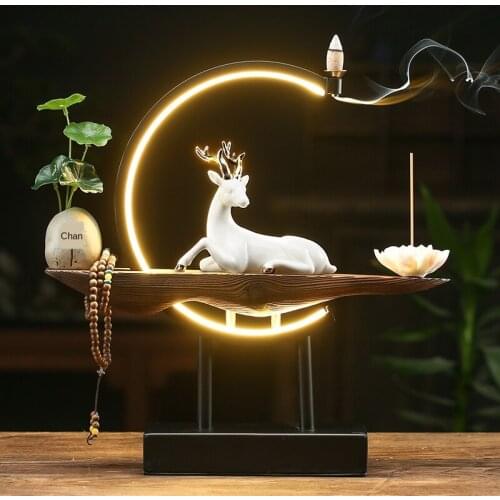Lamp ring white porcelain deer creative backflow incense burner Chinese Zen style home decoration living room porch decoration i