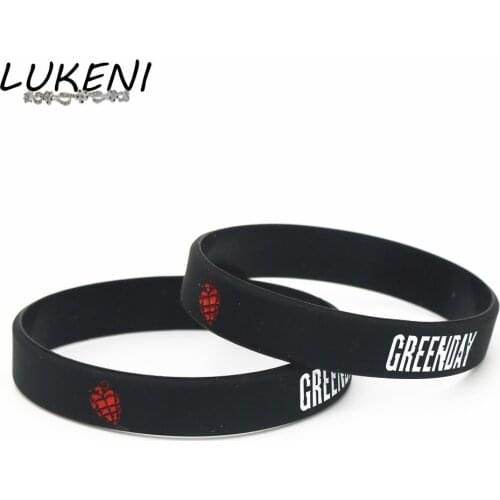 LUKENI Hot Sale 50PCS GREEN DAY Silicone Bracelets & Bangles Black Silicone Wristband for Music Fans Concert Wholesale SH182