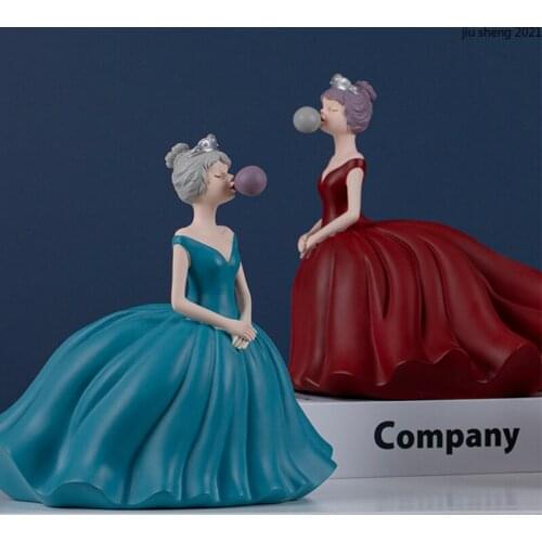 Cute Bubble Gum Girl Decoration Character Sculpture Crafts Girl Room Decor Living Room Office Ornaments Home Decor Birthday Gift