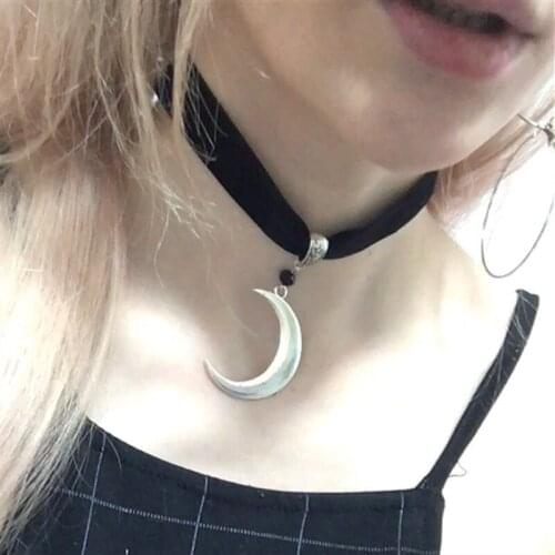 Crescent Moon Choker Thick Black Velvet With Jewelry Large Silver Color Charm Gothic Witchy Choker Gift Fashion Pendant 2021 New