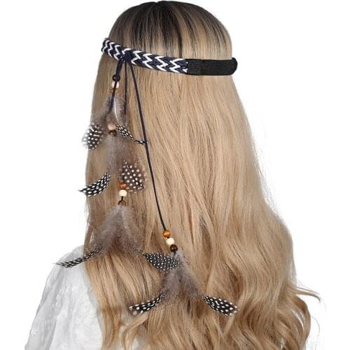 Molans Hippy Girl Boho Gypsy Headband Hair Accessories Feather Hair Bands Headpiece Feather Jewelry Native Festive Hairband