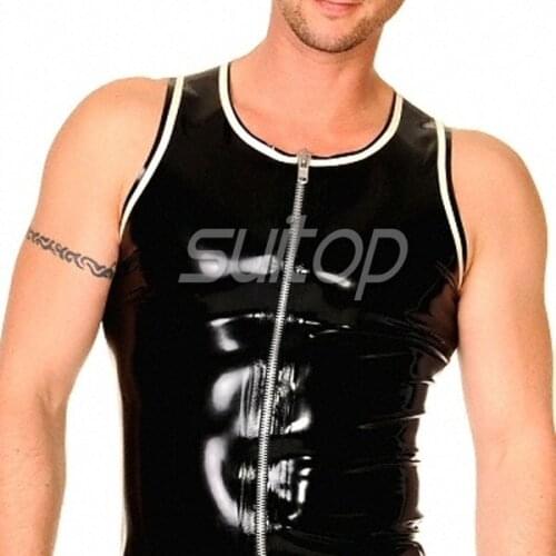 Latex T-shirt with front zipped rubber top wear for man