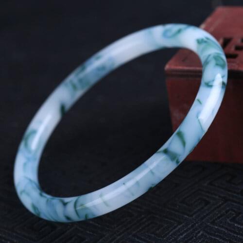 Natural Chinese Blue Cyan Hand Carved Round Bar Jade Bracelet Fashion Boutique Jewelry Womens Blue Bracelet Popular Gift