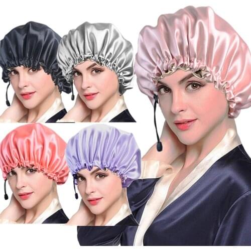 New Solid Women Satin Bonnet Fashion Stain Silky Big Bonnet for Lady Sleep Cap Headwrap Hat Hair Wrap Accessories Adjustable