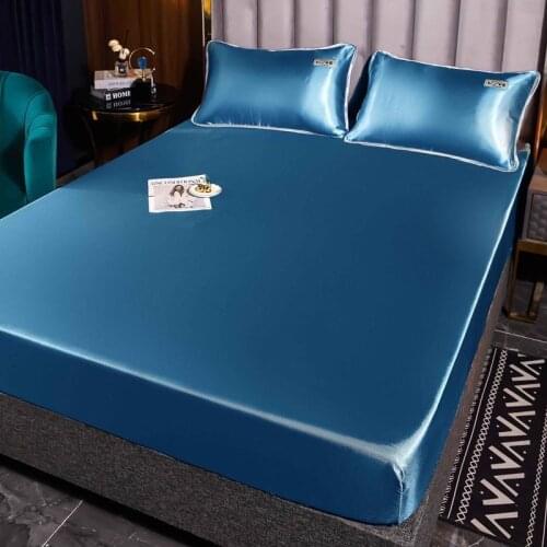 （New Product ) Satin Silk Fitted Sheet High-End Solid Color Mattress Cover Elastic Band Bed Sheet Bedsheet