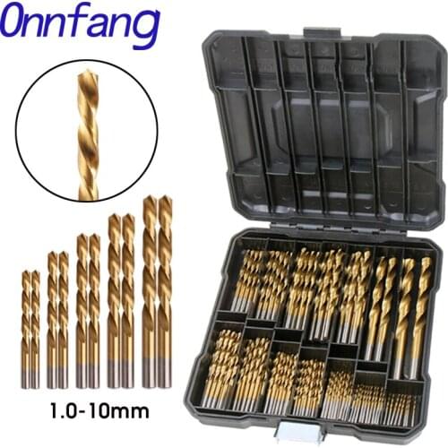 Onnfang Titanium Coated Twist Drill Bits S2 100Pcs 1.0-10mm Bit High Speed Steel For Plastic Wood Metal Hole Cutter Power Tools