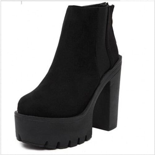 Autumn Fashion sexy round toe female boots Ankel Boots Women High heels Platform Shoes Wedges High Heels Black Women Boots