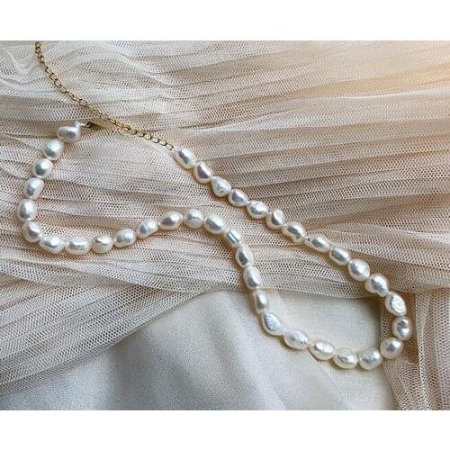 11mm baroque pearl white real pearl necklace chain gold clasp natural Freshwater PEARL Women Jewelry 14'' 17'' 35cm 42cm