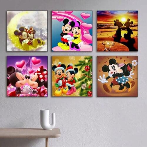 Disney Mickey Love Kiss Cartoon Posters Cute Mickey Minnie Canvas Paintings and Prints Wall Art Pictures for Kid Room Decoration