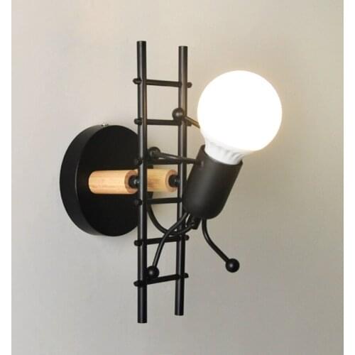 Simple Nordic modern cartoon Doll wall light little man climb stair wall light creative wall lamp iron small man LED light