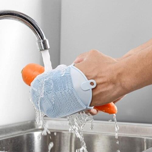 Dishwashing Brush Kitchen Cleaning Brush Non-slip Superior Scrubbing TPE Silicone Baby Shower Exfoliating Gloves with Hook