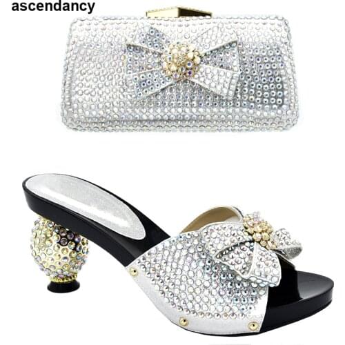 Latest Luxury Shoes Women 2019 Italian Shoes with Matching Bags Set Decorated with Rhinestone Summer High Heeled Shoes for Women