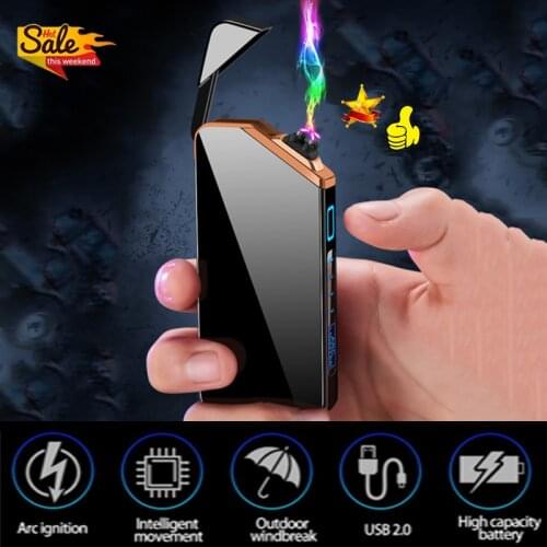 Windproof Portable Mini Cool Double Arc Electric Lighter LED Lighting Flashlight USB Rechargeable Lighters Power Display Outdoor