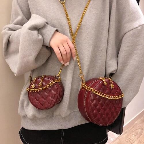 BENVICHED Ladies' pu mini bag 2021 fashion Diamond grain black chain handbag Inclined single shoulder bag small round bag c425