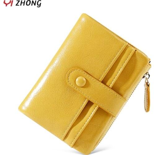 YIZHONG Retro Oil Wax Leather Wallets for Women Luxury Designer Short Large Capacity Clutch Purses Lady Wallet Bolsa Feminina