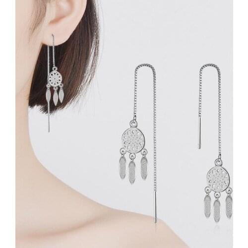 KOFSAC New Fashion 925 Sterling Silver Chain Earrings For Women Dreamcatcher Long Tassel Ear Line Earring Jewelry Gift Brincos