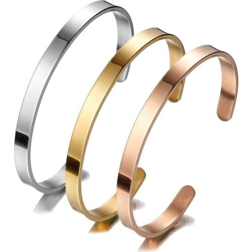 6MM Womens Bracelets Silver Color/Gold/Rose Gold Stainless Steel Open Cuff Bracelet Inside Diameter 48MM*63MM