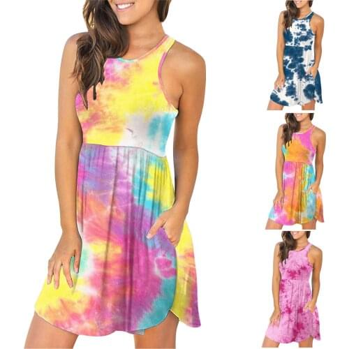 Womens summer dress with waist and big swing sleeveless dress round neck pocket short dress new hot платье летнее женское 50