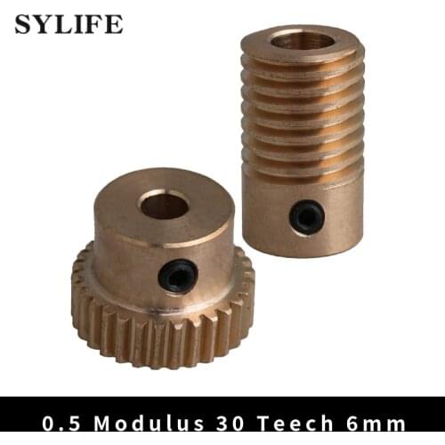 1/30 Ratio Brass Metal Worm Gear Set with 4mm Hole Wheel 6mm Hole Shaft 0.5 Modulus
