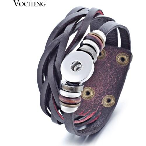 10pcs/lot Mix Colors Vocheng Snap Button Genuine Leather 18mm Metal Charm Bangle NN-358*10 Free Shipping