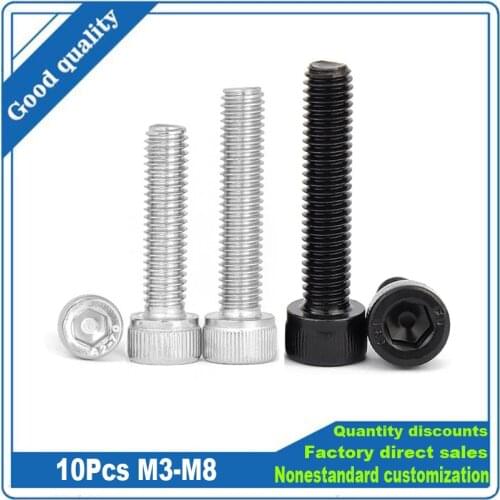 Hexagon Hex Socket Cap Head Screw 6.8 Grade M3 M4 M5 M6 M8 M10 M12 304 Stainless Steel Fastener Allen Bolt DIN912 Hex Bolts