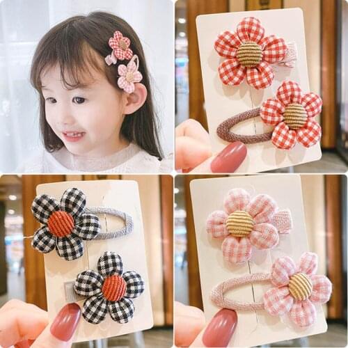 2Pcs/set Cute Cartoon Floral Fabric Plaid Bow Duckbill Hair Clip Fashion Beautiful Girl Kids Barrettes Children Hair Accessories