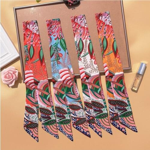 Designer floral print handbag scarf lady silk scarf luxury hair scarf skinny wrapped handbag ribbon lady neck scarf G41