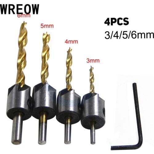 4/7pc Sink Drill Bit End Milling Wood Reamer Carpentry Chamfer 3/4/5/6mm Sink Hole Reaming Woodworking Power Tools Round handle