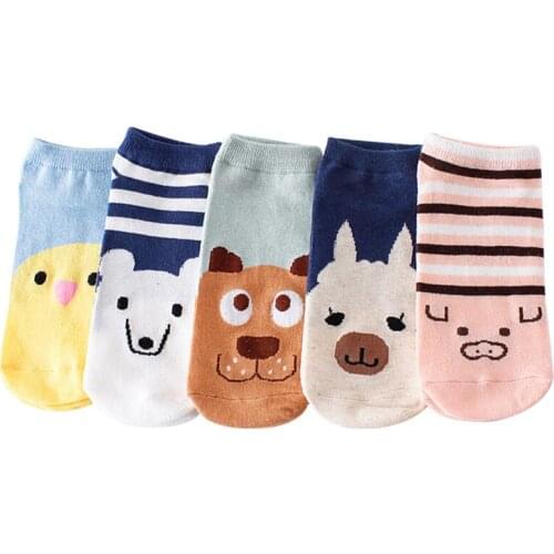 5pair Women Cute Animal Socks Cotton Comfort Cartoon Short Style Polar Bear Alpaca Dog Pattern Lovely Boat Socks Funny Meias Sox