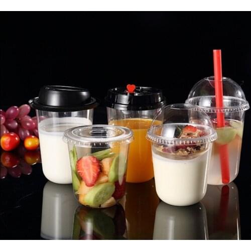 50pcs Disposable 90 caliber U-shaped fat style milk tea cup yogurt juice pet high transparent thick plastic cups with lid