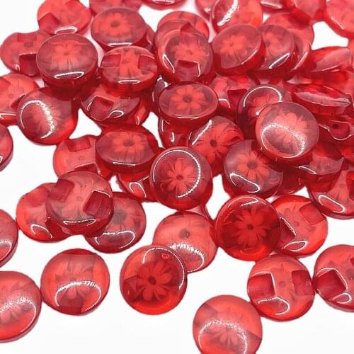 50pc Lots 14mm RED color flower Plastic Buttons sewing/appliques/craft