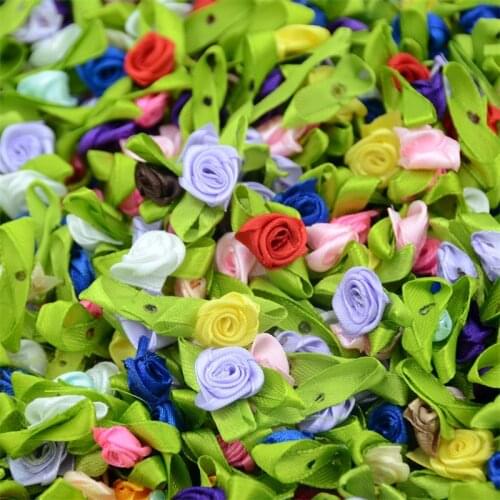 500pcs Mini Satin Ribbon Flower Silk Rose Head DIY Wedding Bow Appliques Craft Sewing Clothing Accessories Decoration