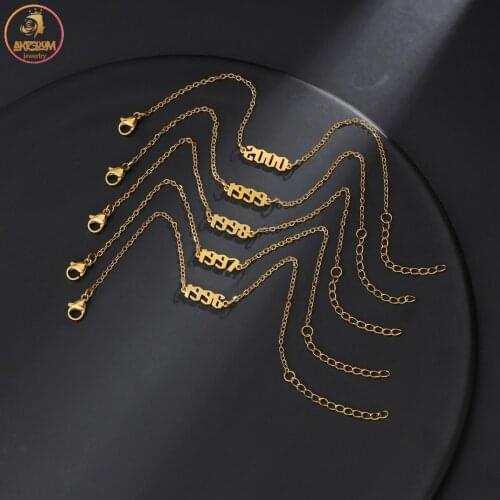 Akizoom Years Number Bangles Stainless Steel 1990-2006 Chain Link 2 Colors Bracelets for Women Charm Party Jewelry Birthday Gift