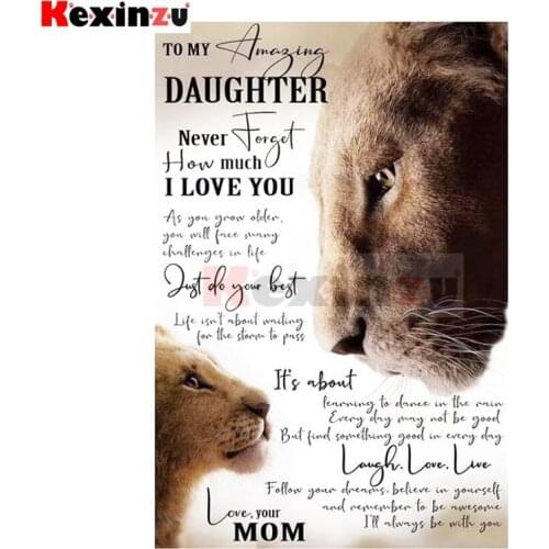 Kexinzu 5D DIY Full Square Round Diamond Painting Cross Stitch Lion And daughter 3d Mosaic Diamant Embroidery Room Gift