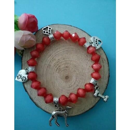 Fast delivery Heart Variety Dog&Bones&Dog Paw Pendant Red Crystal Beaded Protection Spiritual Stretchy Bracelets&Bangle Jewelry