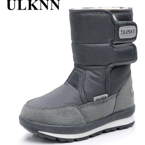 ULKNN Kids Thick Cylinder Boots Heat Resistance Cotton-padded Shoes Pupil Winter Plus Velvet Parent-child Childrens Waterproof